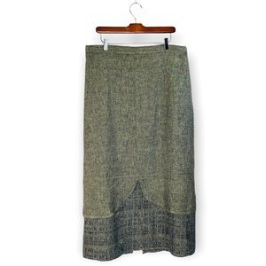 FLAX Green Textured Linen Layered Maxi Skirt Size Large
